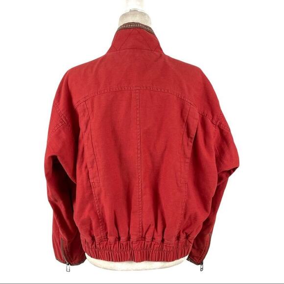 Free People Flight Line Oversized Military Red Bomber Jacket Size XS Embroidered - Picture 6 of 16